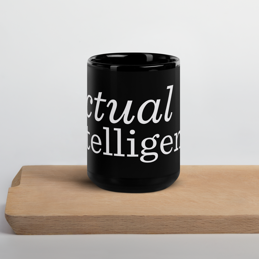 Actual Intelligence Black Glossy Mug
